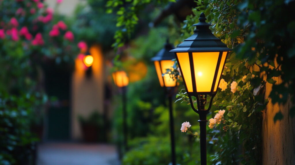 вуличні світильники в саду