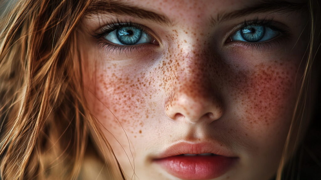 Красиве фото дівчини з пігментними плямами на обличчі