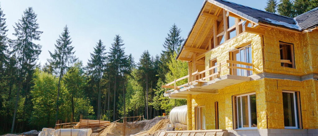 Будинок в лісі вкритий мінеральною ватою