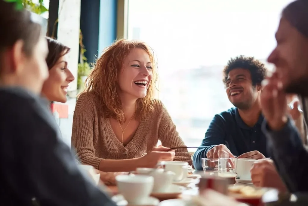 Компанія дорослих сміються з загадок