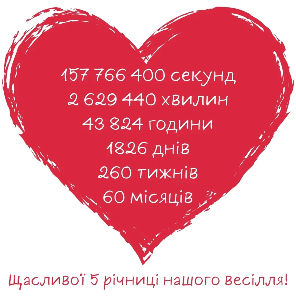 Привітання з річницею весілля в формі серця