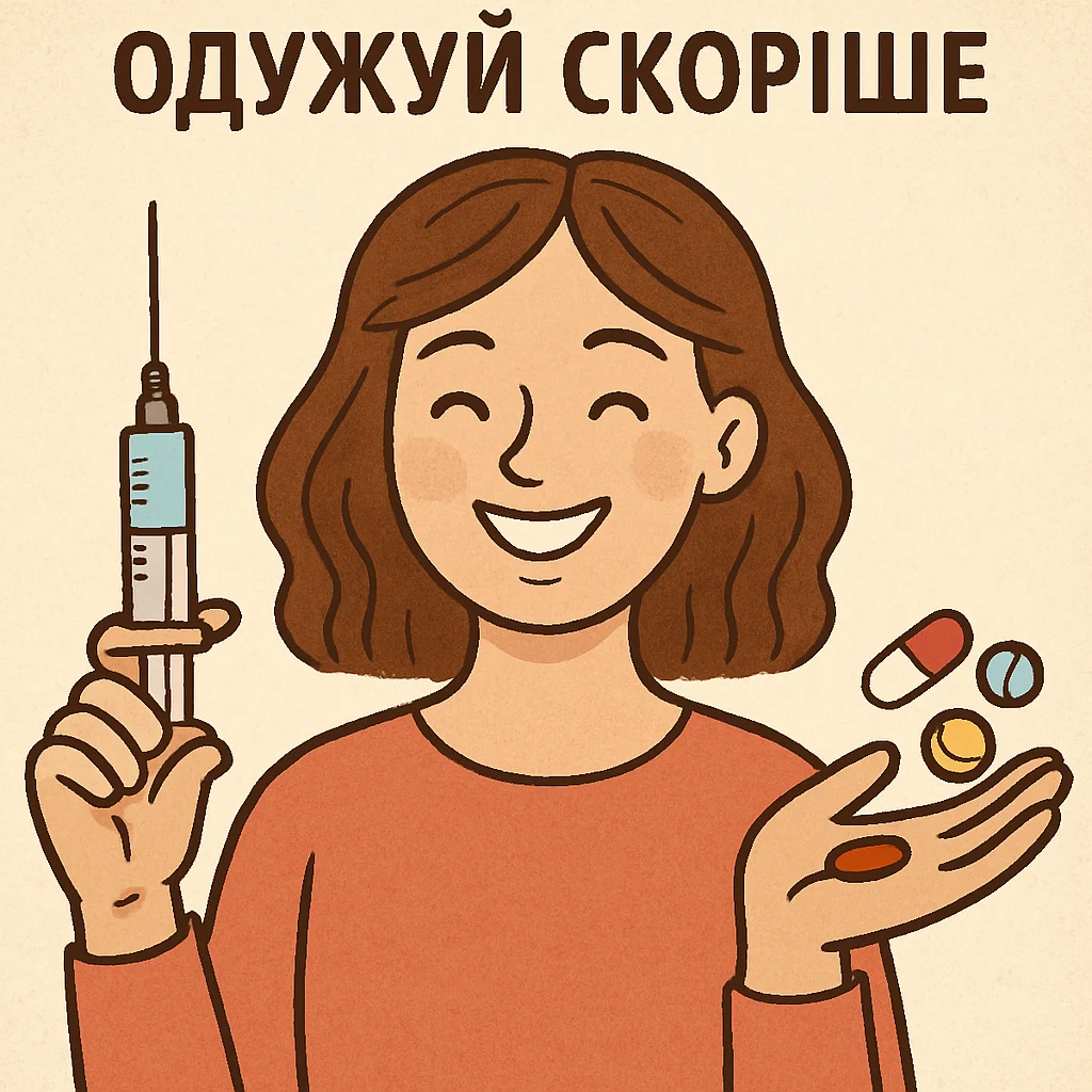 Дівчина з ліками бажає скорішого одужання