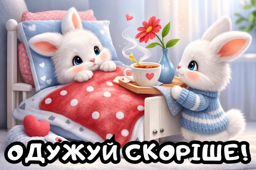 Листівка з зайчиками одужуй скоріше