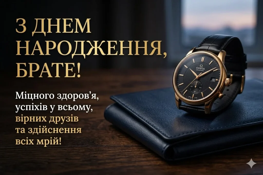 Стильне привітання для ділової людини з годинником та гаманцем як символами цінності часу та фінансового успіху
