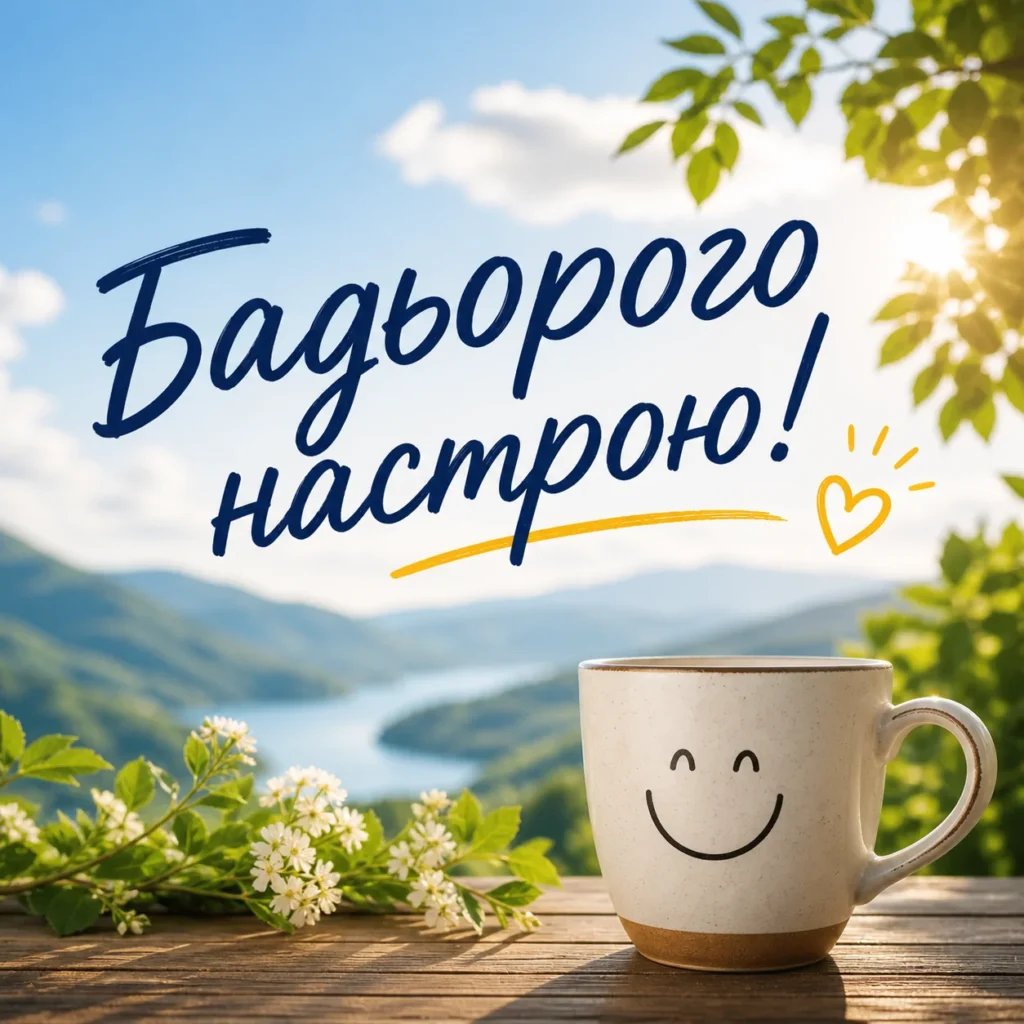 Побажання Бадьорого настрою на фоні гір