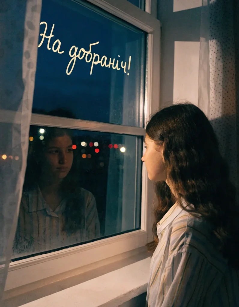 Дівчина дивиться у вікно вночі