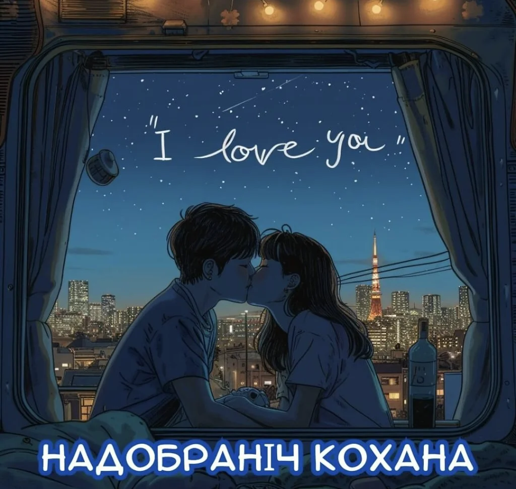 Закохані цілується на фоні нічного міста