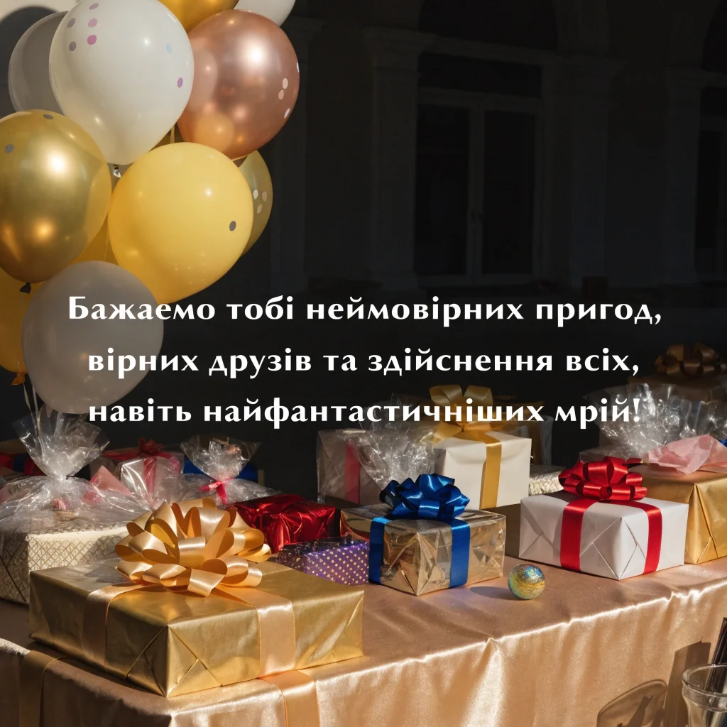 Подарунки на столі та святкові кульки