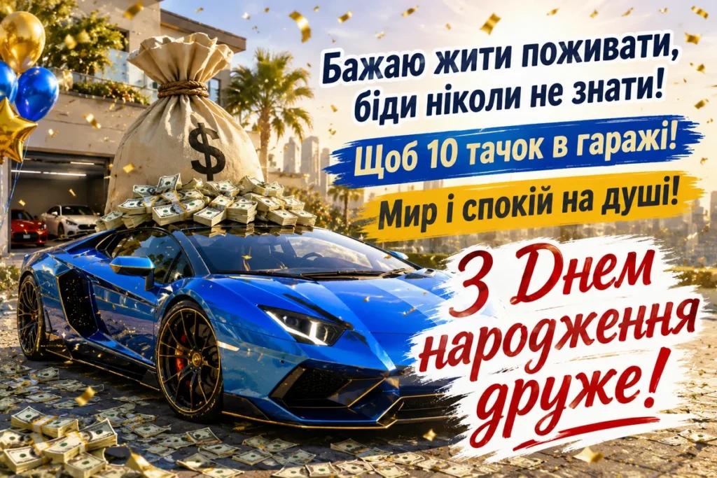 Спорткар та мішок грошей для друга