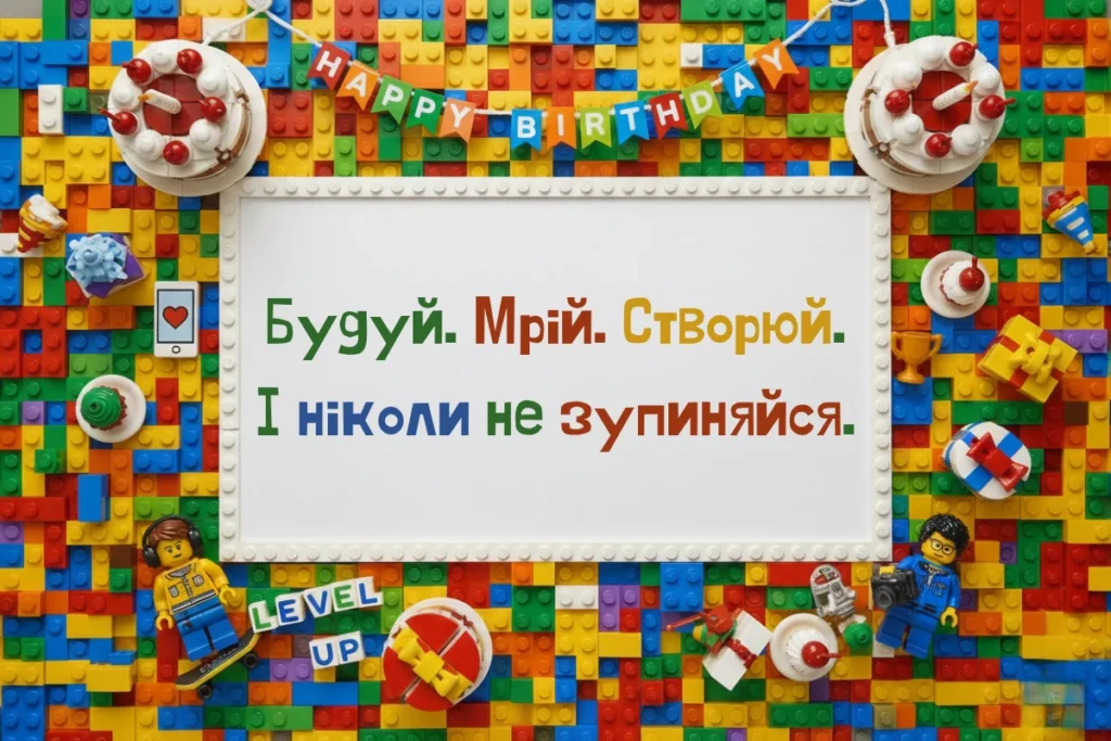 Дитяча листівка з рамкою з конструктора і словами