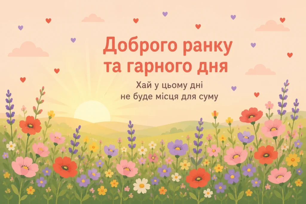 Квіткове поле з побажанням доброго ранку та гарного дня