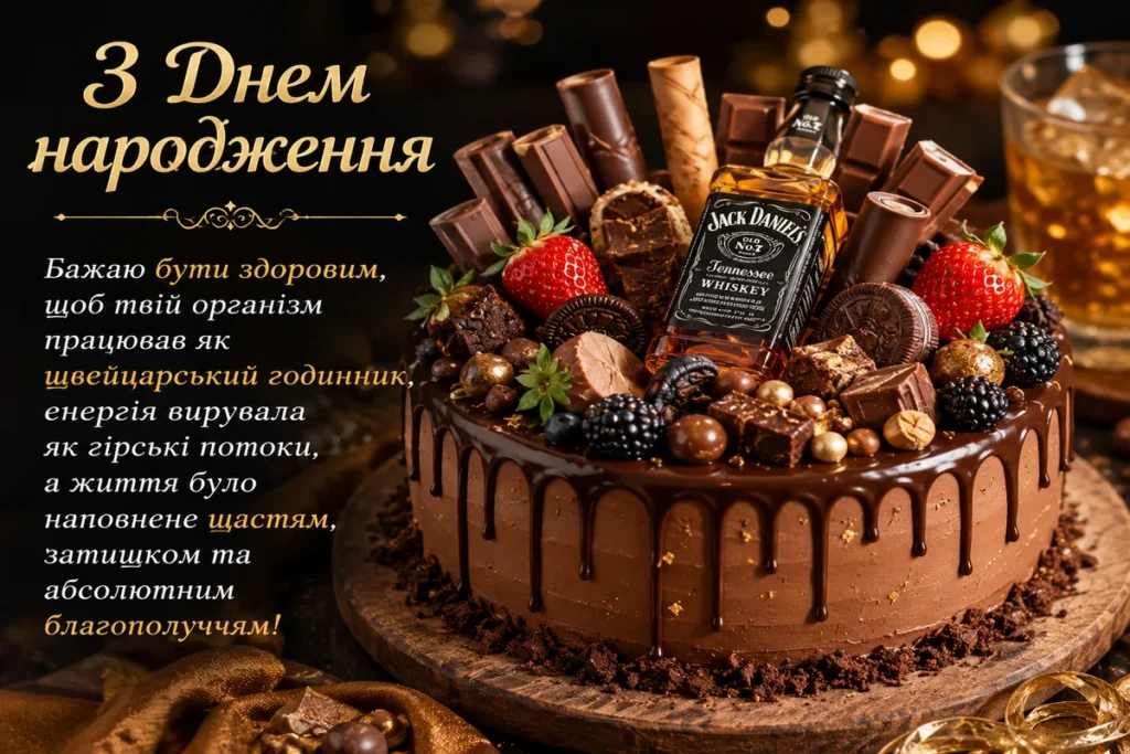 Шоколадний торт для друга з словами привітань