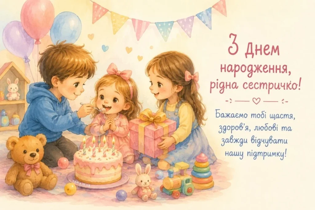 Діти вітають молодшу сестричку