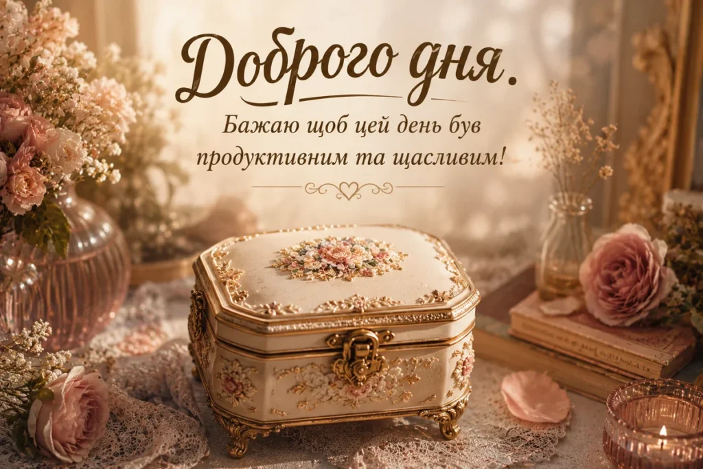 Красива шкатулка з побажанням доброго дня