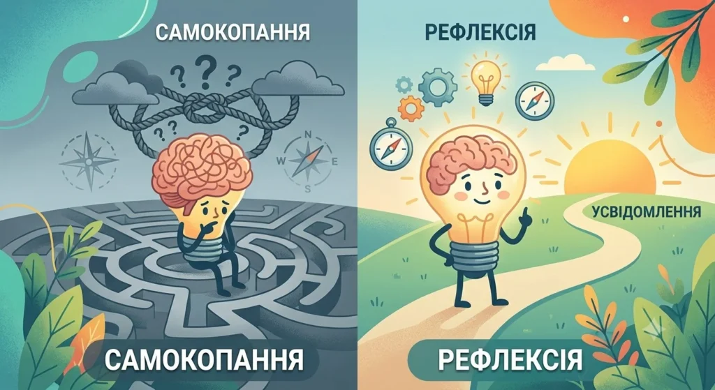 Порівняння самокопання та рефлексії: лабіринт думок і шлях до усвідомлення