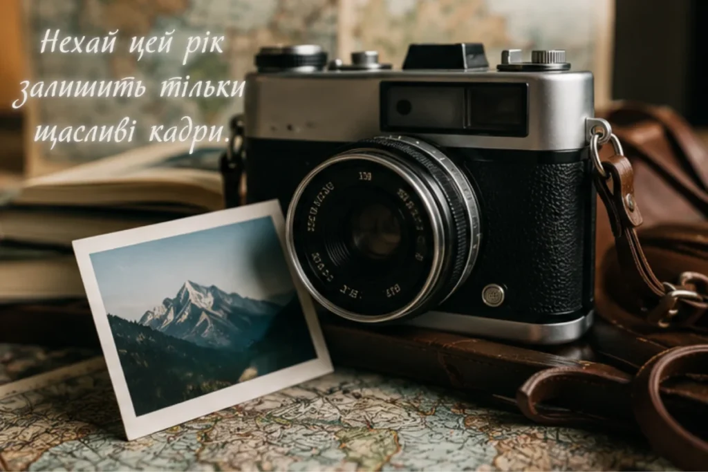Листівка з фотоапаратом і побажанням щасливих кадрів