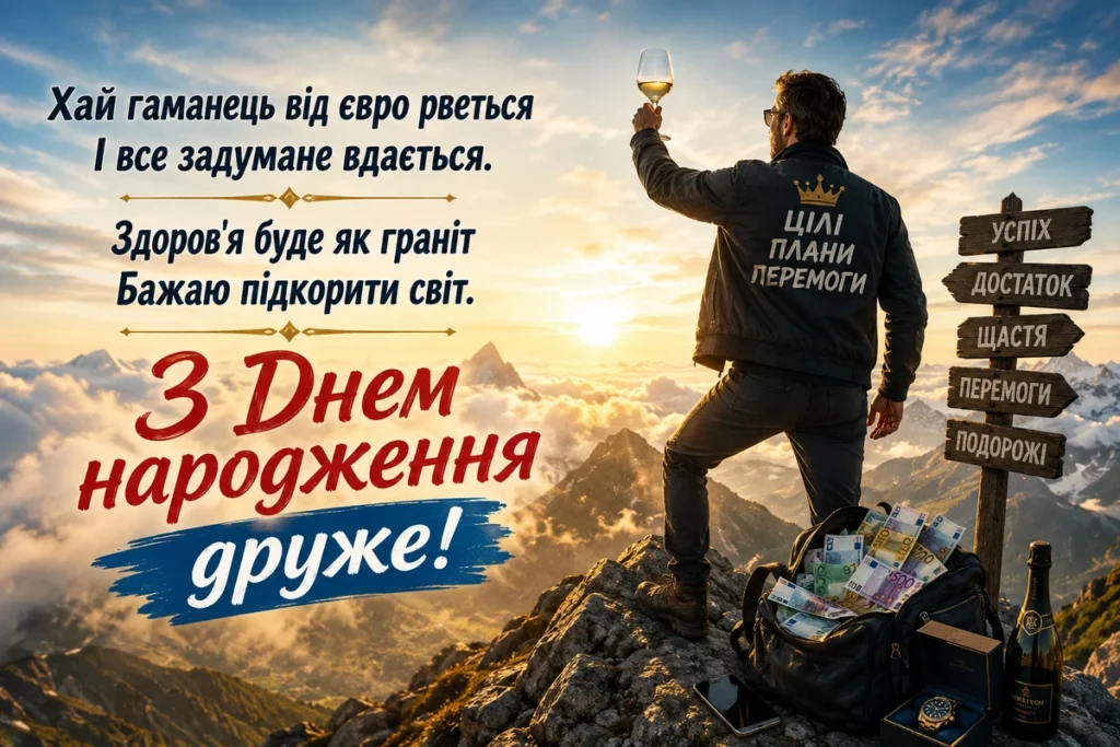 Чоловік святкує свій день народження на вершині