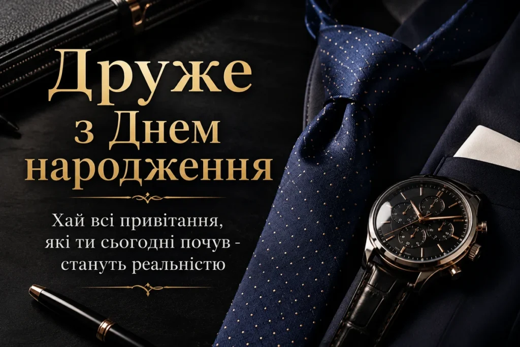 Краватка та годинник з словами привітань для друга