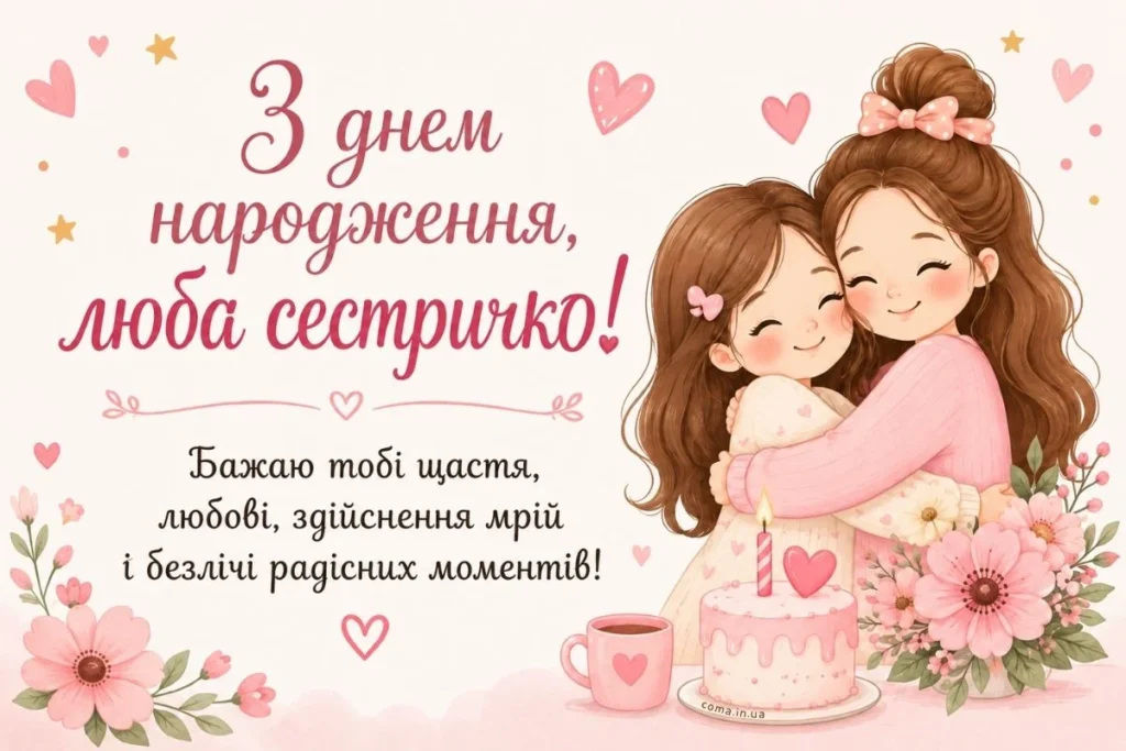 Двоє дівчат обіймаються біля торта