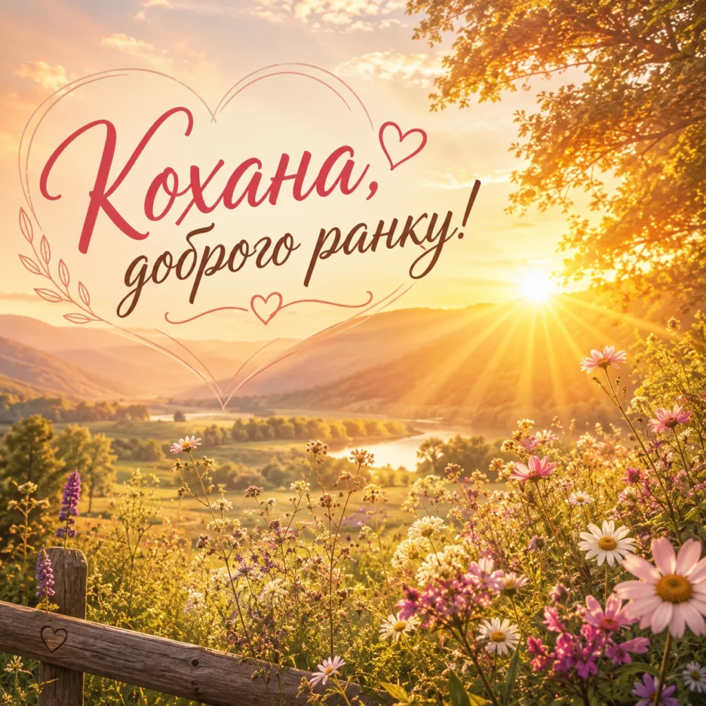 романтична листівка “кохана, доброго ранку” з природою та сходом сонця 