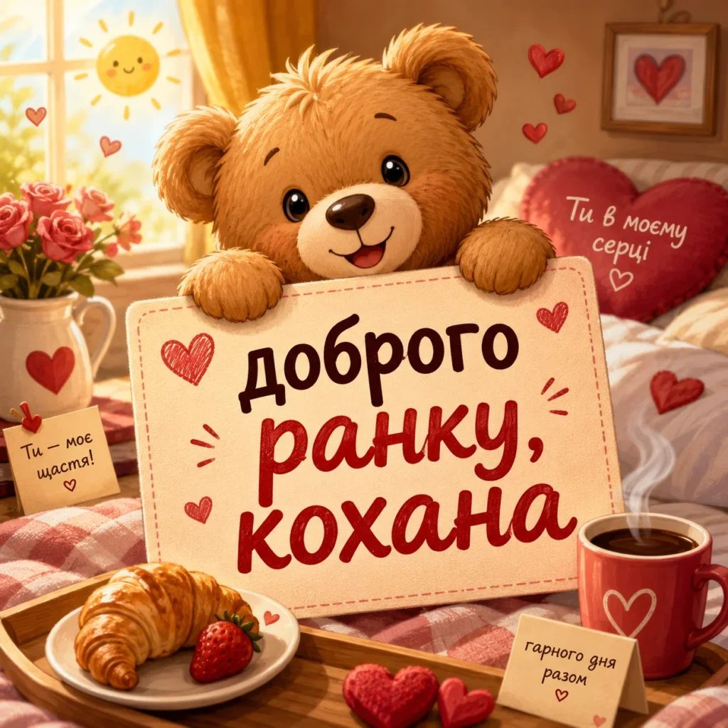 прикольна романтична листівка з ведмедиком "доброго ранку, кохана" 