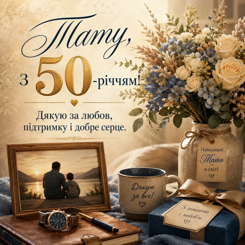 Тепла листівка татові на 50-річчя 