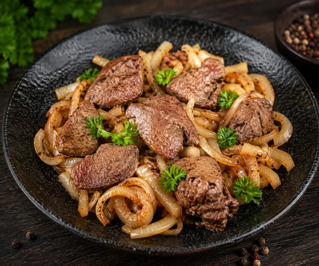 Куряча печінка з цибулею