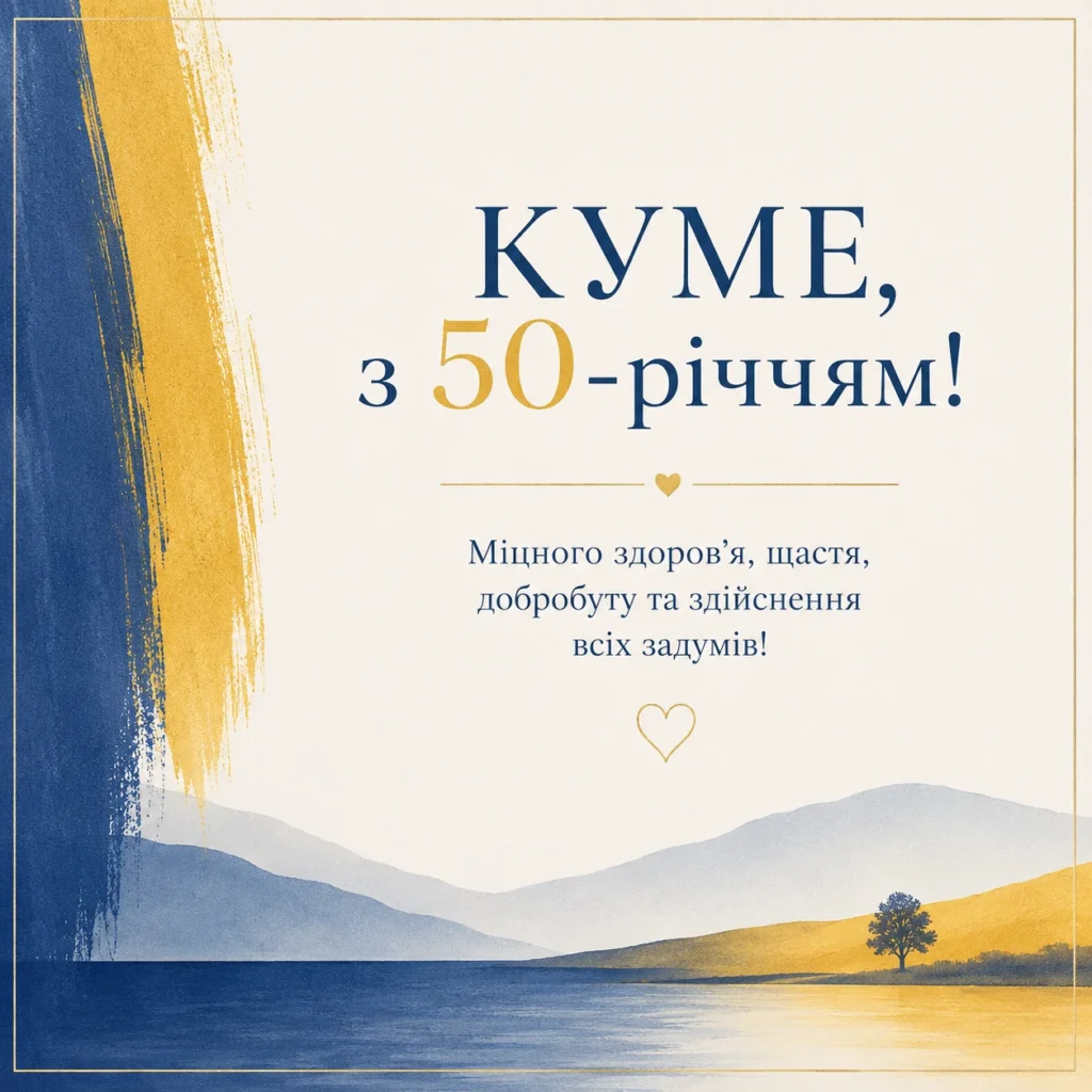 Вишукана українська листівка куму з 50-річчям 