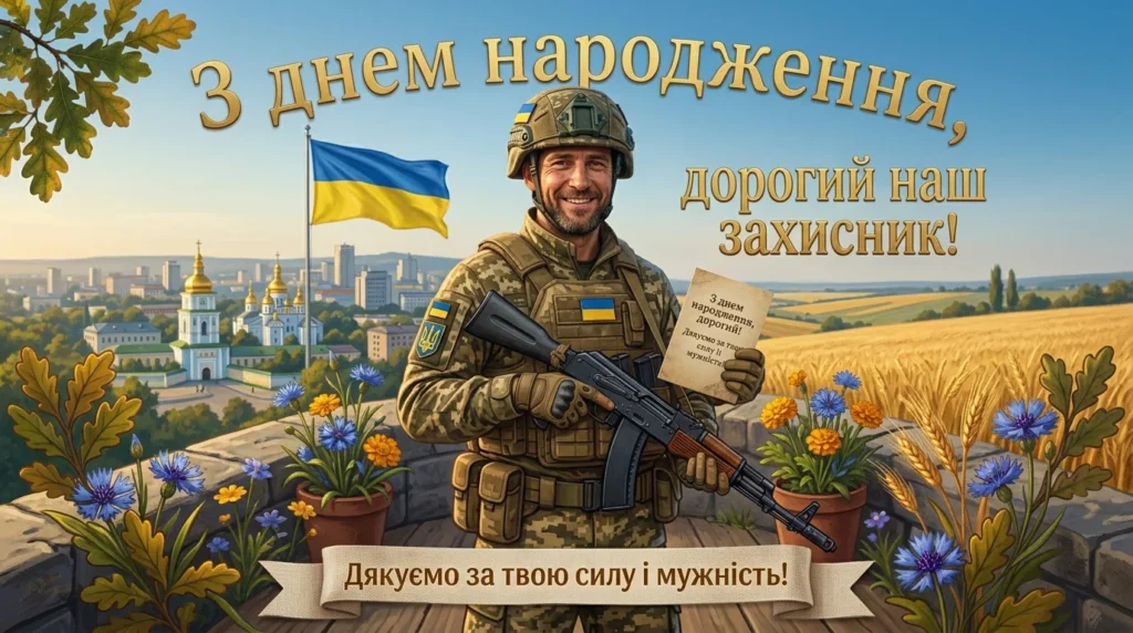 Захисник на фоні міста