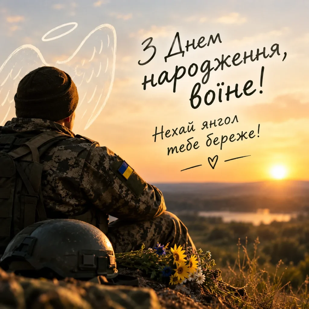 Чоловік-військовий дивиться на захід сонця